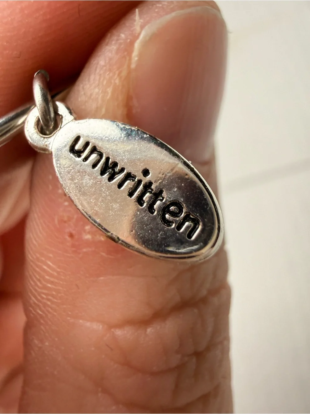 Unwritten Charm Silver Tone Bracelet Green Heart Family Bangle